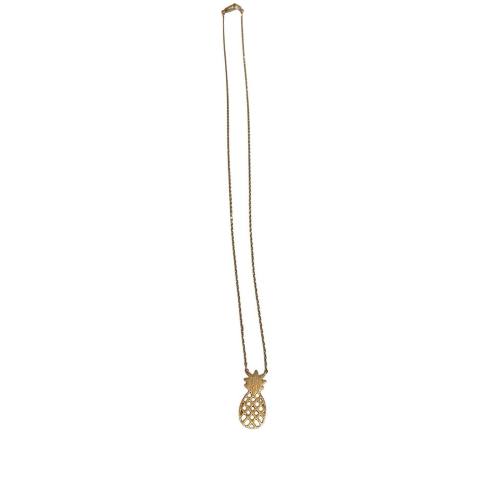 Gold Tone Pineapple Necklace 16" Flat Lobster Clasp Chain - Picture 4 of 6